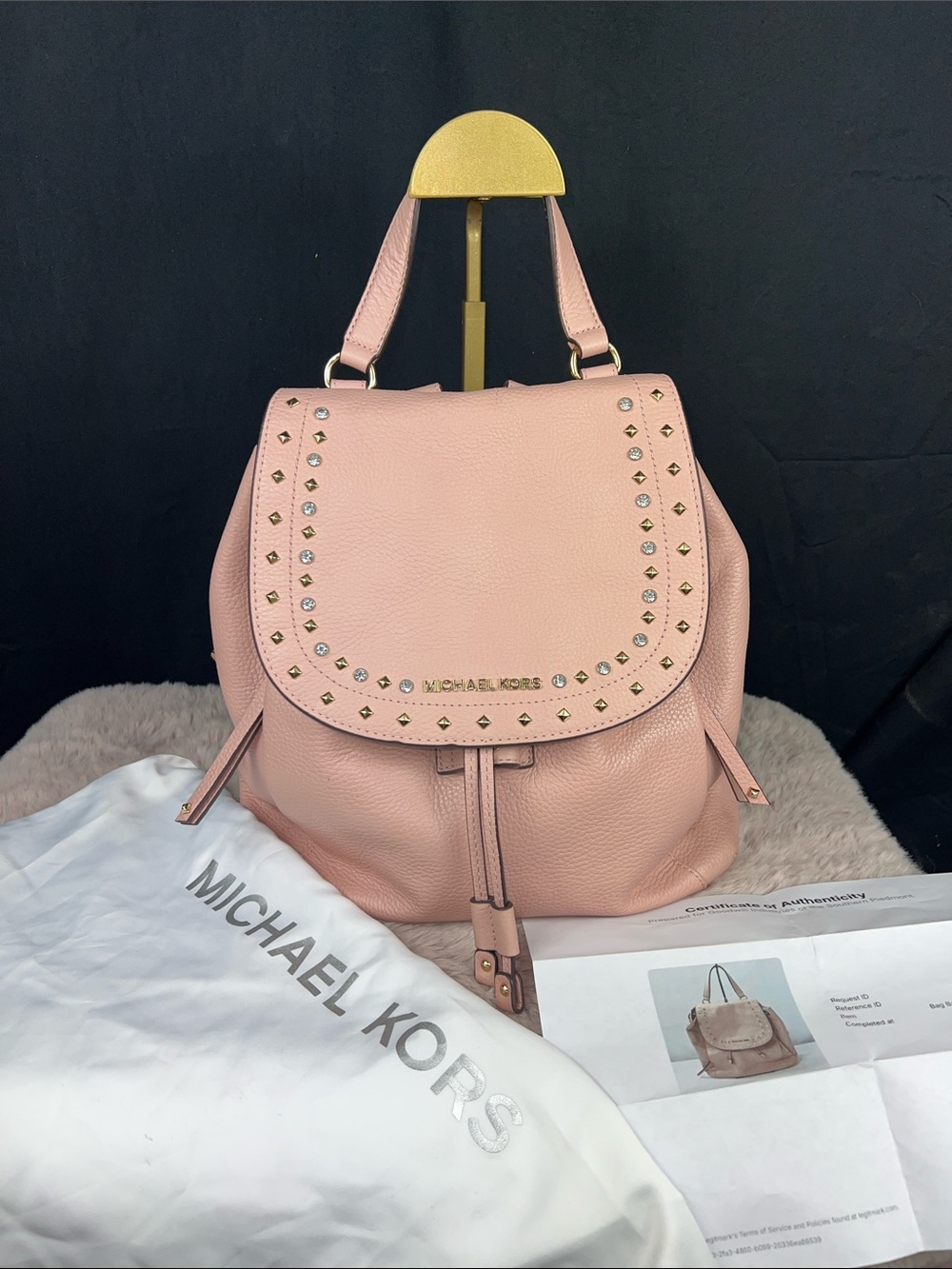 Michael Kors Riley Large Studded Leather Backpack Rose Pink 35F8CRLB7L